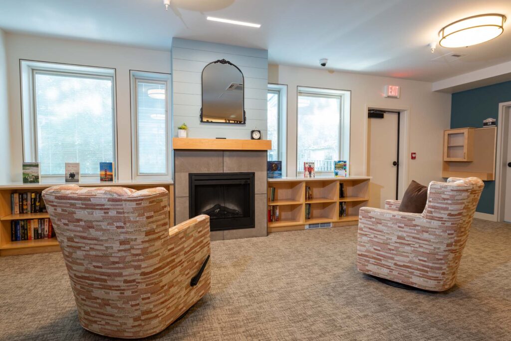 lounge area with fireplace